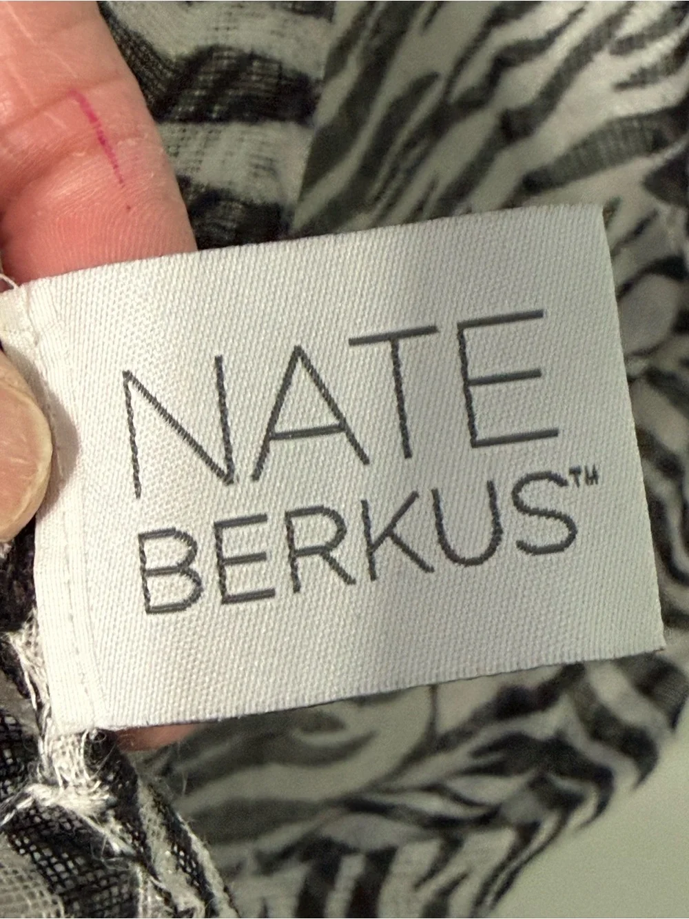 Nate Berkus Black and White Zebra Print Scarf 100% Linen